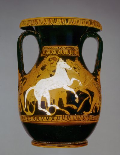 Attic red-figure pelike decorated with horses being attacked by griffins, found at Athens, 4th century BC by Greek